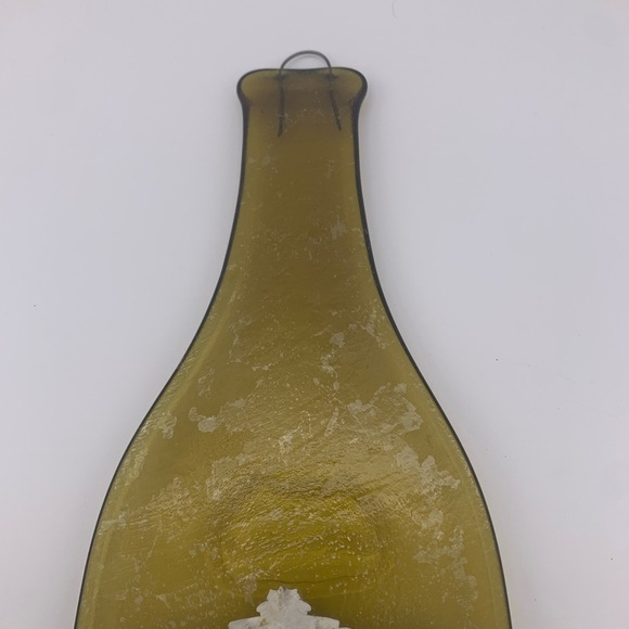 Vintage Decoupaged Melted Flat Art Glass Bottle Spoon Rest Or Wall Decor -Amber - Picture 9 of 9